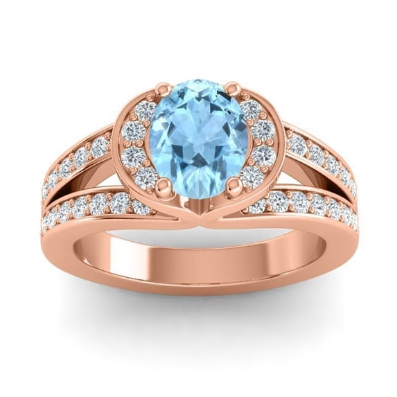 2.35 T.C.W Natural Diamond Aquamarine Gemstone Trendy Wedding Ring for her Solid 14K Rose Gold Size 5.5 by Diamond-Capitals