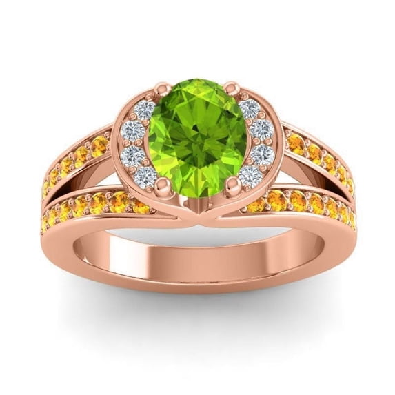 2.35 T.C.W Oval Cut Peridot & Citrine Gemstone Elegant Wedding Ring for her Solid 14K Rose Gold Size 5.5 by Diamond-Capitals