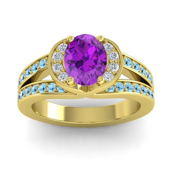 2.35 T.C.W Wonderful Oval Cut Amethyst & Aquamarine Gemstone Wedding Ring for Ladies Solid 18K Yellow Gold Size 9 by Diamond-Capitals