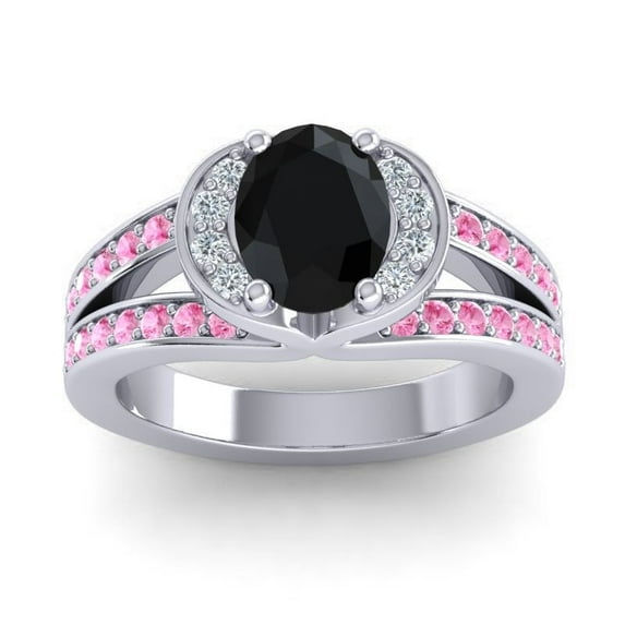 2.35 T.C.W Wonderful Oval Cut Black Onyx & Pink Sapphire Gemstone Wedding Ring for Ladies Solid 18K White Gold Size 9 by Diamond-Capitals
