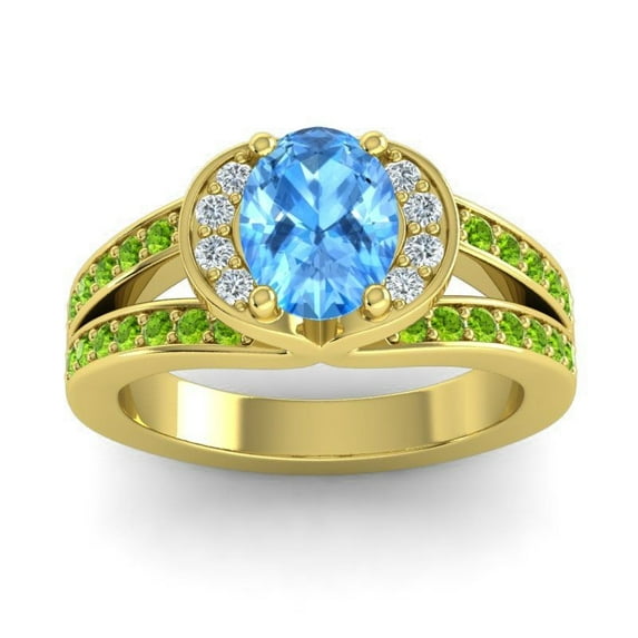 2.35 T.C.W Wonderful Oval Cut Blue Topaz & Peridot Gemstone Wedding Ring for Ladies Solid 18K Yellow Gold Size 9 by Diamond-Capitals