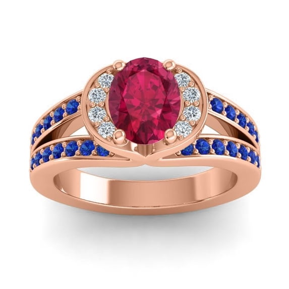 2.35 T.C.W Wonderful Oval Cut Red Ruby & Blue Sapphire Gemstone Wedding Ring for Ladies Solid 18K Rose Gold Size 9 by Diamond-Capitals