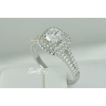 2.35 carat Double Halo Cushion Cut Bridal Wedding Engagement Ring Diamond Simulated 925 Sterling Silver Anniversary Ring SKU:00152
