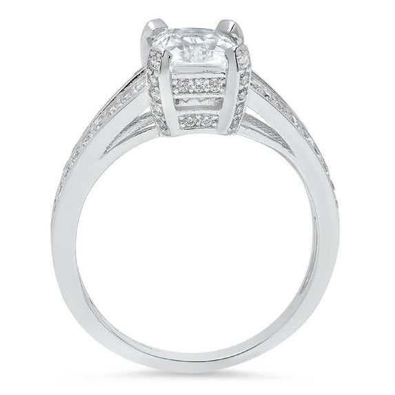 2.35 ct Emerald Cut Moissanite Solitaire with Accents Engagement Ring for Women in 14K White Gold
