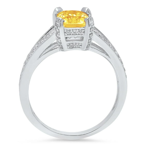 2.35 ct Emerald Cut Natural Citrine Solitaire with Accents Engagement Ring for Women in 14K White Gold