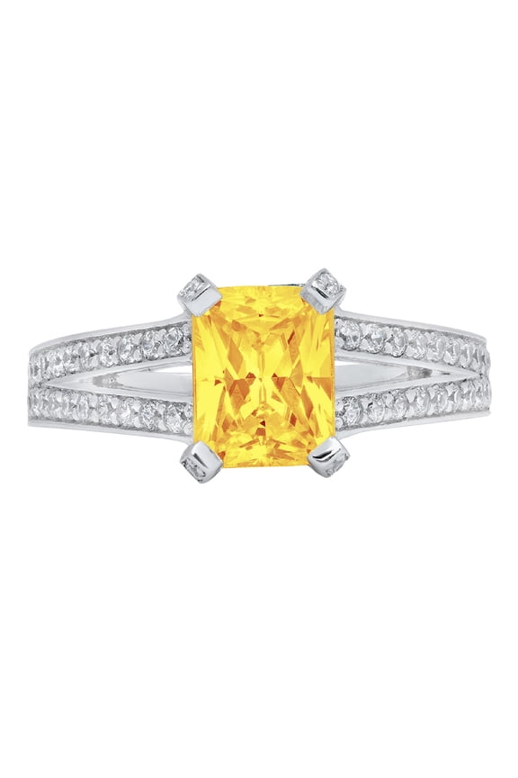 2.35 ct Emerald Cut Natural Citrine Solitaire with Simulated Diamond Accents 18K White Gold Womens Engagement Ring