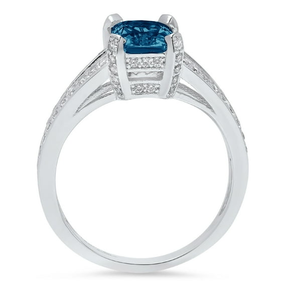 2.35 ct Emerald Cut Natural London Blue Topaz Solitaire with Accents Engagement Ring for Women in 18K White Gold
