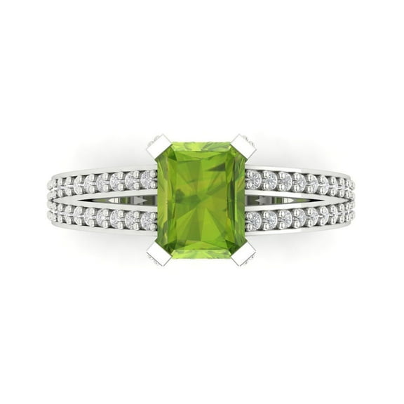 Clara Pucci 14K White Gold 2.35ct Peridot Solitaire with Accents Ring