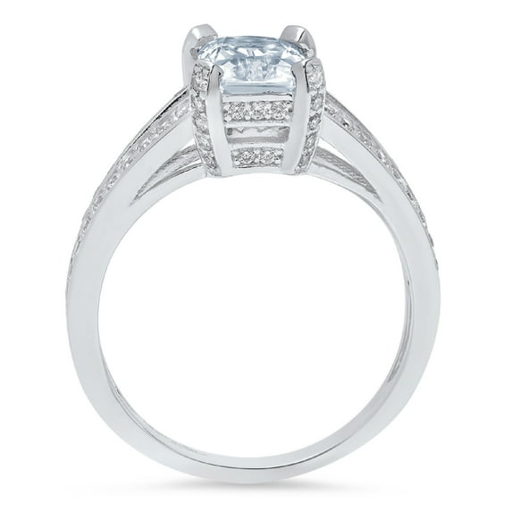 2.35 ct Emerald Cut Natural Sky Blue Topaz Solitaire with Accents Engagement Ring for Women in 14K White Gold