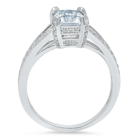 2.35 ct Emerald Cut Simulated Blue Diamond Solitaire with Accents Engagement Ring for Women in 14K White Gold