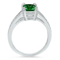 2.35 ct Emerald Cut Simulated Emerald Solitaire with Accents Engagement Ring for Women in 18K White Gold