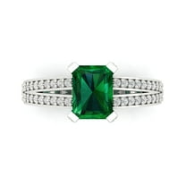 2.35 ct Emerald Cut Simulated Emerald Solitaire with Simulated Diamond Accents 14K White Gold Womens Engagement Ring