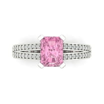 2.35 ct Emerald Cut Simulated Pink Diamond Solitaire with Simulated Diamond Accents 14K White Gold Womens Engagement Ring