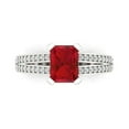 thumbnail image 1 of 2.35 ct Emerald Cut Simulated Pink Tourmaline Solitaire with Simulated Diamond Accents 18K White Gold Womens Engagement Ring, 1 of 5