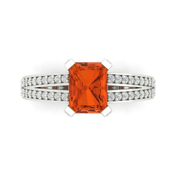 2.35 ct Emerald Cut Simulated Red Diamond Solitaire with Accents Engagement Ring for Women in 14K White Gold