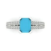 2.35 ctw Solitaire with Zirconia Diamond Accents Anniversary Ring for Women | Emerald Cut Simulated Turquoise | Hyperallergenic Solid 14K White Gold