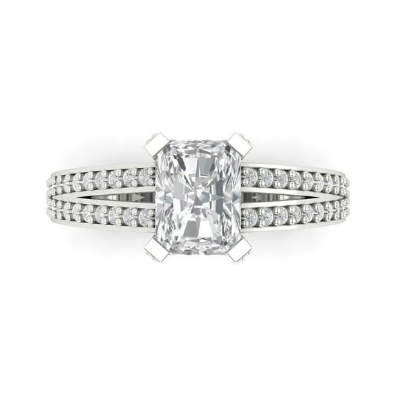 2.35 ct Emerald Cut White Sapphire Solitaire with Accents Engagement Ring for Women in 14K White Gold