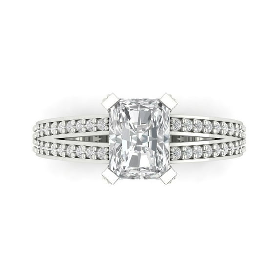 2.35 ct Emerald Cut White Sapphire Solitaire with Accents Engagement Ring for Women in 18K White Gold
