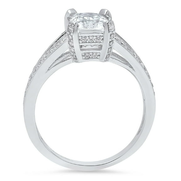 2.35 ct Emerald Cut White Sapphire Solitaire with Accents Engagement Ring for Women in 18K White Gold