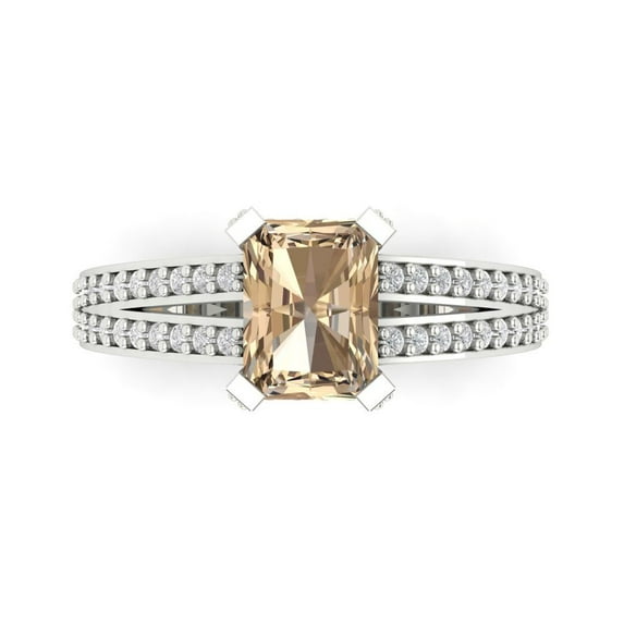 2.35 ctw Solitaire with Zirconia Diamond Accents Anniversary Ring for Women | Emerald Cut Yellow Moissanite | Hyperallergenic Solid 14K White Gold