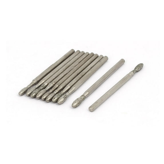2.35mm Shank 2.5mm Tip Dia Oval Head Grinding Bit Diamond Mounted Point 10pcs