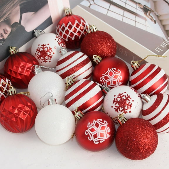 2.36"/60mm Red and White Christmas Ornaments Set, 2025 Shatterproof Xmas Tree Ball Decorations