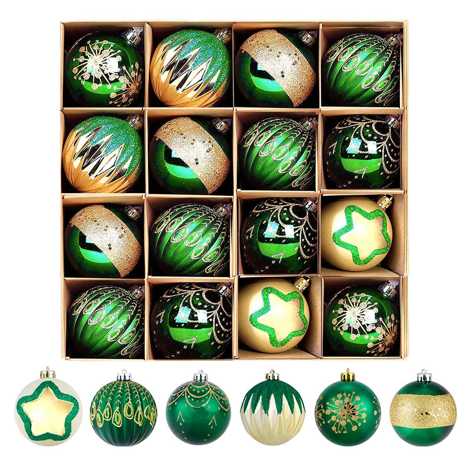 2.36" Christmas Tree Decorations MMF7 Set, 16ct Green Shatterproof