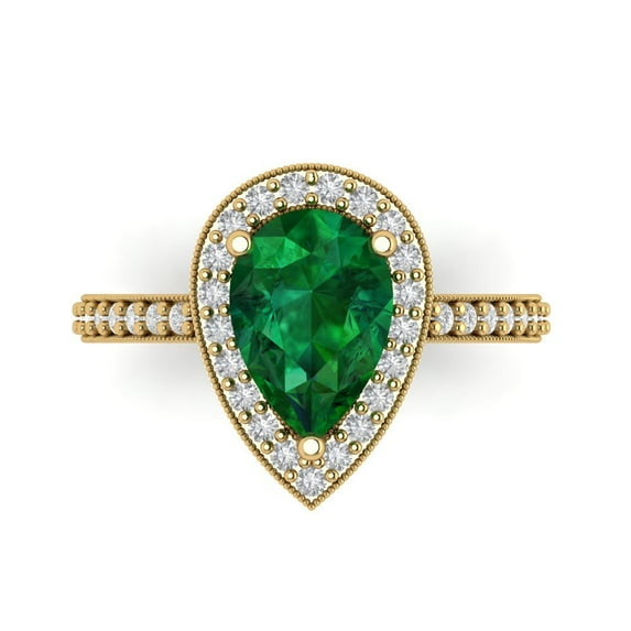 Halo Engagement Ring for Women - 2.36ct Simulated Emerald in 14K Yellow Gold Promise Ring
