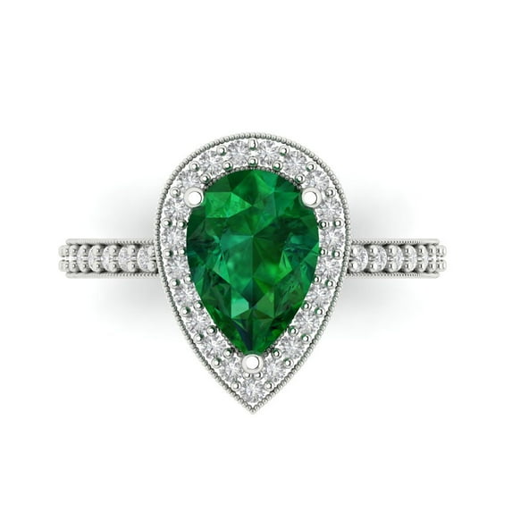 Halo Engagement Ring for Women - 2.36ct Simulated Emerald in 18K White Gold Promise Ring