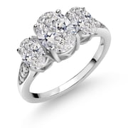 Gem Stone King 2.36 Ct 10K White Gold Oval White Lab Grown Diamond 3-Stone Engagement Ring for Women | Center 1.5 Ct IGI Certified Diamond | D-E Color | VS1-VS2 Clarity | Size 5