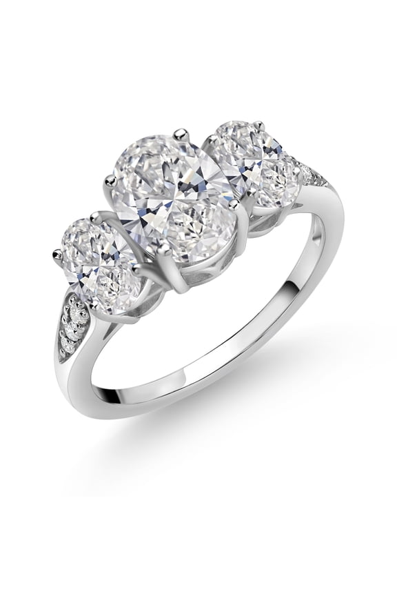 2.36 Cttw 10K White Gold Oval White Lab Grown Diamond 3-Stone Engagement Ring for Women | Center 1.5 Ct IGI Certified Diamond | E-F Color | VS1-VS2 Clarity | Available in Size 5,6,7,8,9