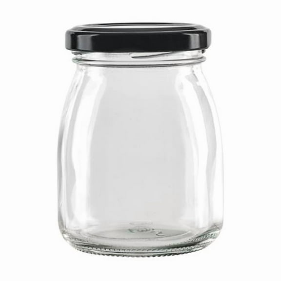2.36 Dia. x 2.71 x 3.58 in. 6.7 oz Smooth Pudding Jar with Twist Cap - Black Reusable Cap - 84 Piece