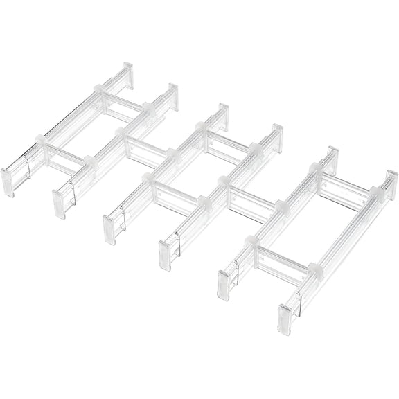 2.36” Drawer Dividers with Expandable Inserts, 12.8"-22.3" Adjustable Kitchen Drawer Organizer, Clear Plastic Organizer Separator for Flatware, Utensil, Cutlery, 6 Dividers with 10 Inserts