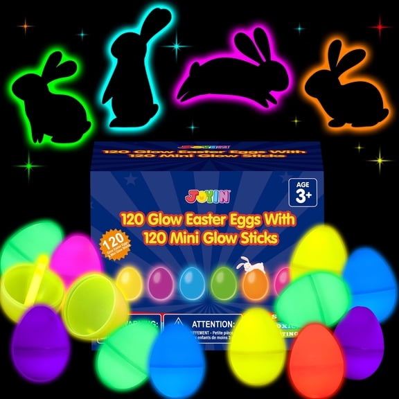 Joyfy 240 Pcs Easter Eggs Filled with Toys (120 Eggs & 120 Sticks),Easter Glowing Eggs Set for Kids,Easter Basket Stuffers Fillers Gift,Easter Eggs Hunt Game Party Favors