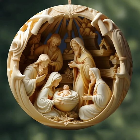 2.36 Inch Christmas Nativity Scene Hanging Ornaments, Round Acrylic Christian Tree Ornaments, The Birth of Jesus Hanging Decorations, Religious Gift for Xmas Tree Home Indoor Decor