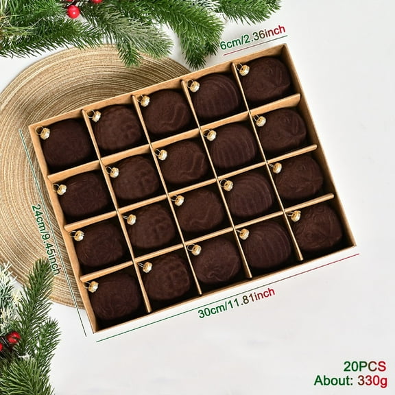 2.36 Inch Christmas Tree Ornaments Balls, 20PCS Flocked Decoration Shatterproof Balls Ornaments Sets for Christmas, Holiday Party Hanging Decorations for Christmas Tree Home Decorations, Brown