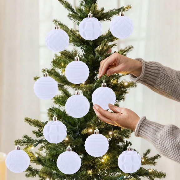 2.36 Inch Flocking Christmas Ball 6Pcs Boxed Christmas Tree Pendant Painted Velvet Ball Holiday Decorations Red White Pink Multicolor Easy Hang Home Office Decor (White)