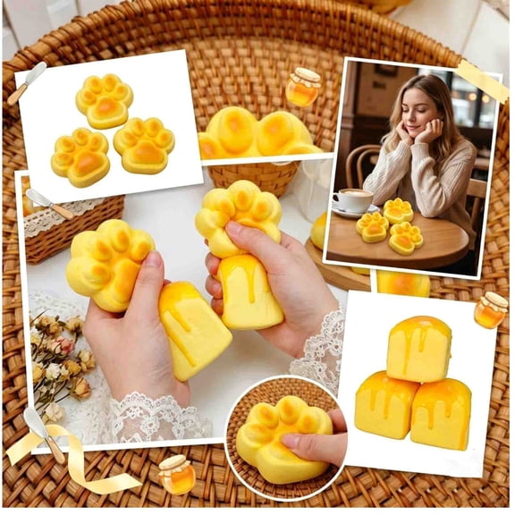 2.36-Inch Slow Rising Cat Paw Bread Squishy, Mochi Squishy Animal Figure, ASMR Stress Relief Ball, Cute Aesthetic Home Accessory, ADHD Autism Calming Tools