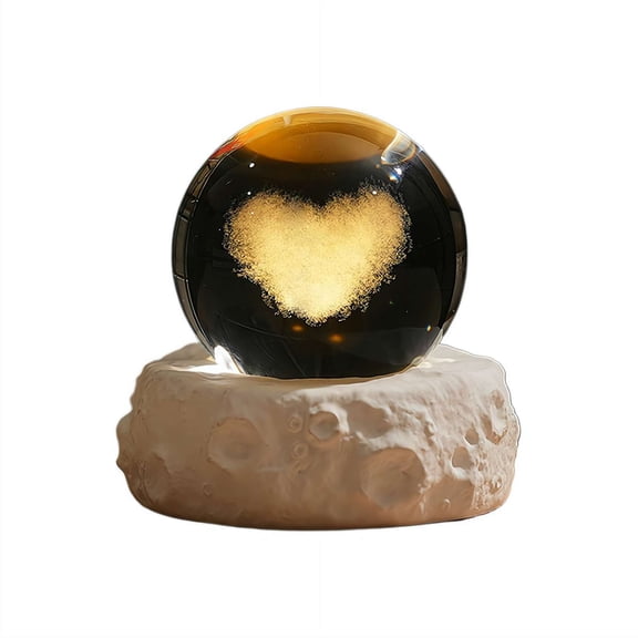 2.36" Moon Crystal Ball Night Light, 3 Color Lights, USB Powered Desktop Decor for Bedroom, Gift for Girls