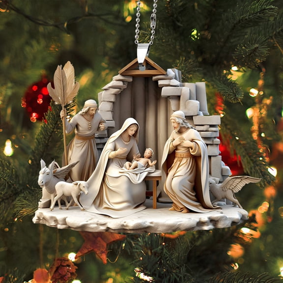 2.36" Nativity Scene Ornaments, Christmas Acrylic Flat Hanging Decoration, Xmas Tree Nativity Scene Signs, Plastic Religious Decor for Xmas Tree Home Window Door Party Indoor Decor
