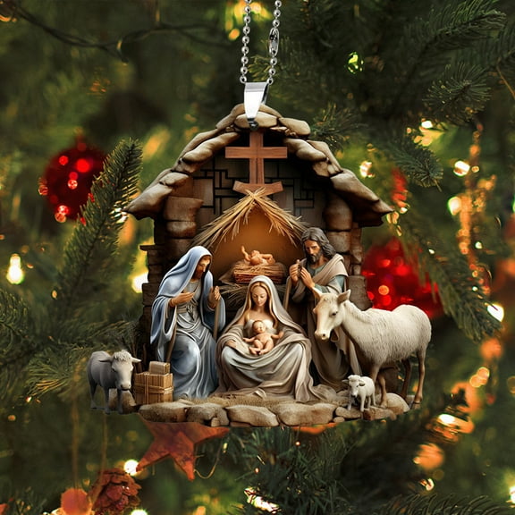 2.36" Nativity Scene Ornaments, Christmas Acrylic Flat Hanging Decoration, Xmas Tree Nativity Scene Signs, Plastic Religious Decor for Xmas Tree Home Window Door Party Indoor Decor
