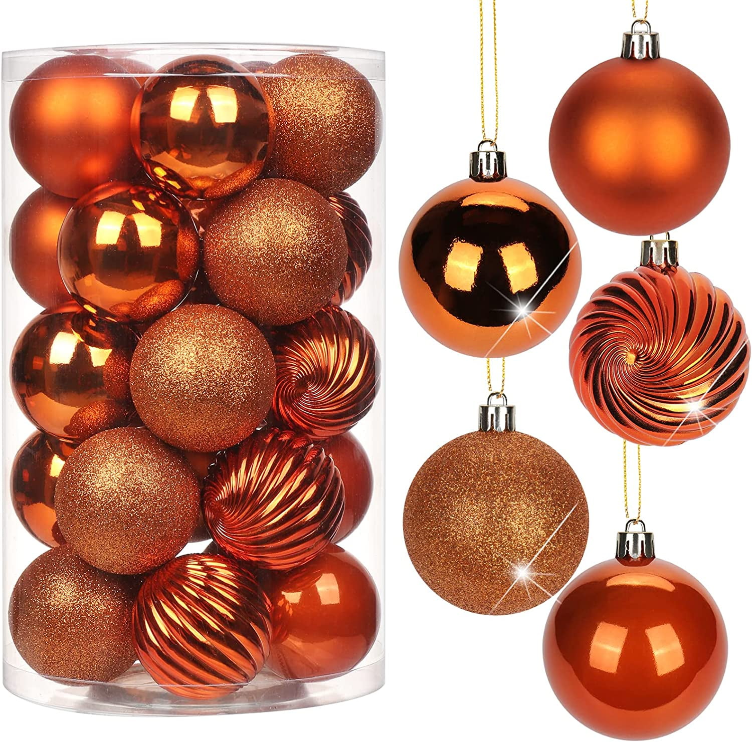 2.36" Orange Christmas Balls Ornaments 25 Pcs Shatterproof Christmas