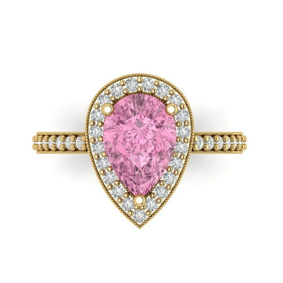 Halo Engagement Ring for Women - 2.36ct Simulated Pink Diamond in 18K Yellow Gold Promise Ring
