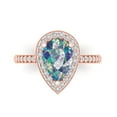 thumbnail image 1 of 2.36 ct Pear Cut Blue Moissanite with Simulated Diamond Halo Accents 18K Rose Gold Womens Engagement Ring, 1 of 5