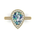 thumbnail image 1 of 2.36 ct Pear Cut Blue Moissanite with Simulated Diamond Halo Accents 18K Yellow Gold Womens Engagement Ring, 1 of 5