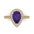 thumbnail image 1 of 2.36 ctw with Simulated Diamond Halo Accents Anniversary Ring for Women | Pear Cut Natural Amethyst | Hyperallergenic Solid 18K Yellow Gold, 1 of 5