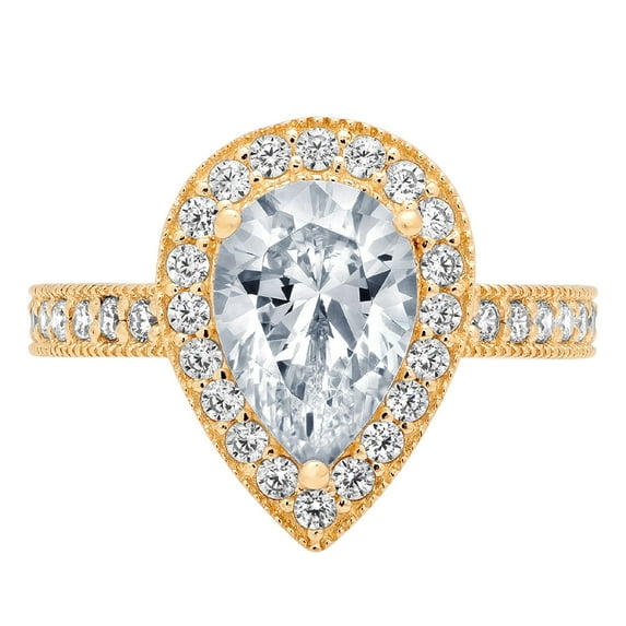 2.36 ct Pear Cut Natural Aquamarine with Simulated Diamond Halo Accents 18K Yellow Gold Womens Engagement Ring