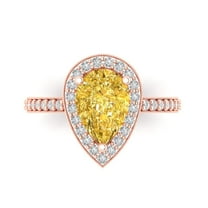 2.36 ct Pear Cut Natural Citrine with Simulated Diamond Halo Accents 14K Rose Gold Womens Engagement Ring