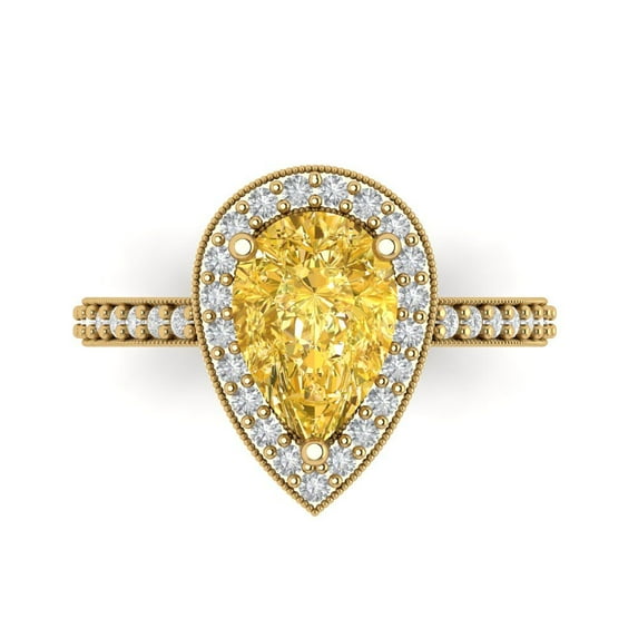 2.36 ct Pear Cut Natural Citrine with Simulated Diamond Halo Accents 14K Yellow Gold Womens Engagement Ring