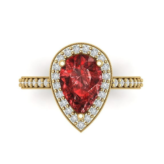Clara Pucci 14K Yellow Gold 2.36ct Garnet Halo Ring for Women
